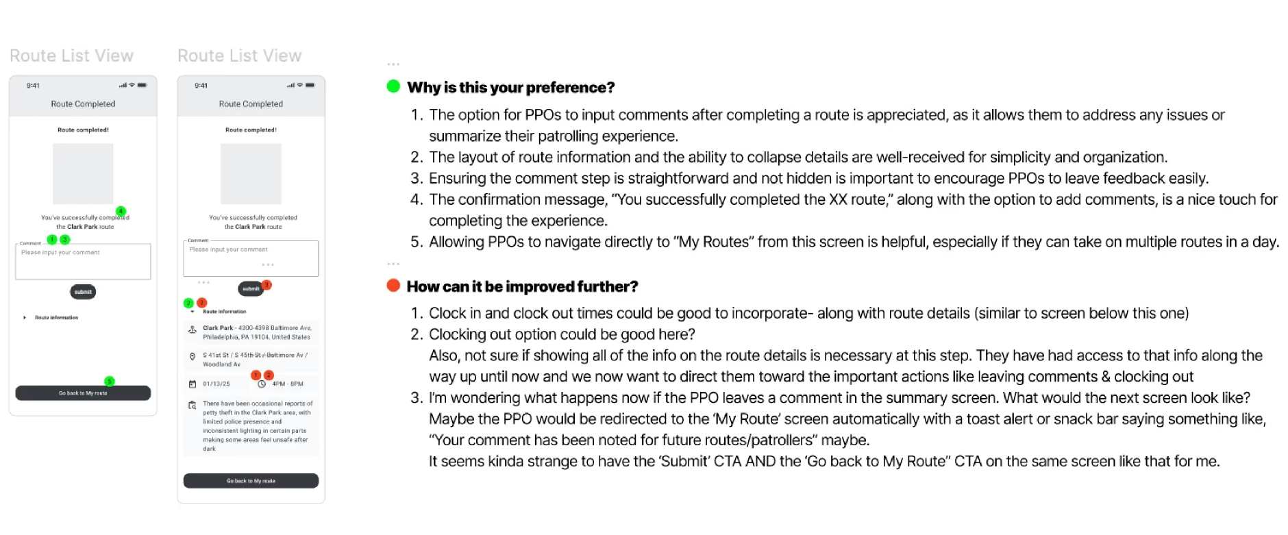 Wireframe exploration — route experience, option B